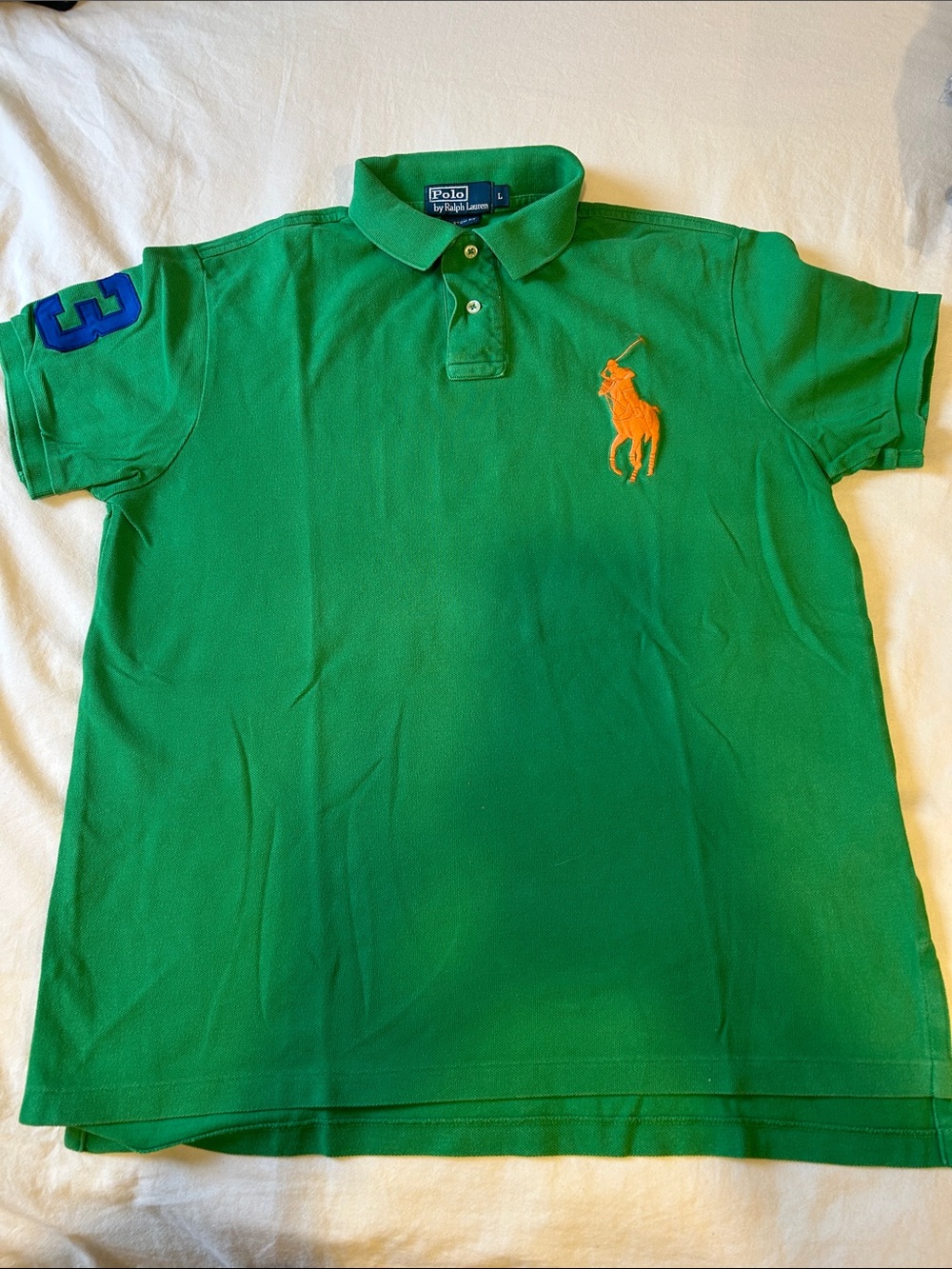 Polo by Ralph Lauren Green Polo with Orange Logo and Blue Sleeve Patch